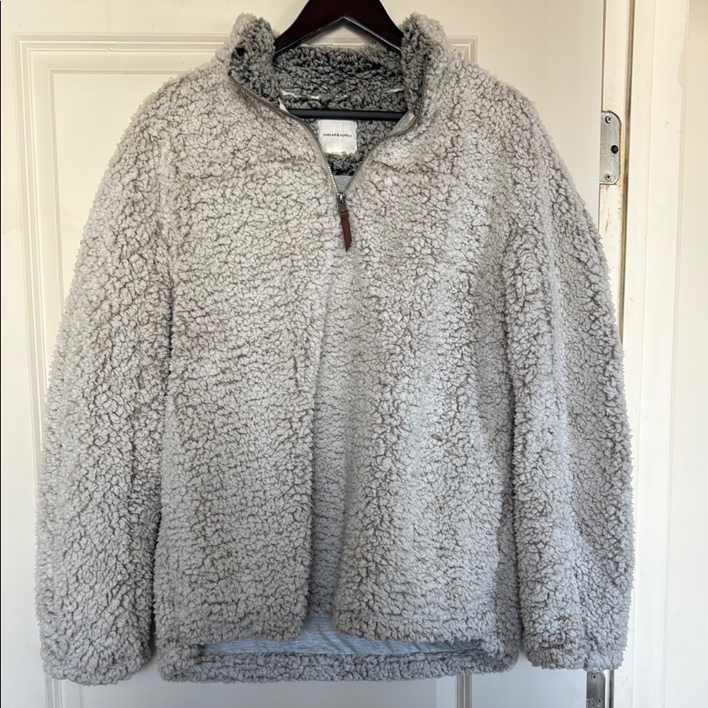 Thread & Supply Gray Sherpa Zip Up - Size Large